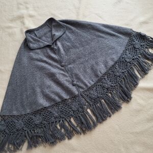 Alpaca Shall Gray With Fringe Buttons